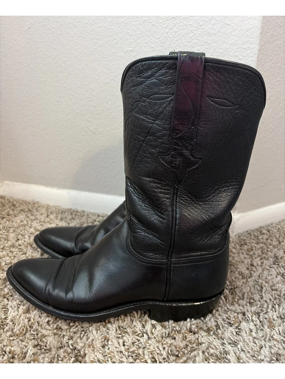 Lucchese Classics Black Leather Roper Boots Women’s Size 6.5 B Made in USA L7017